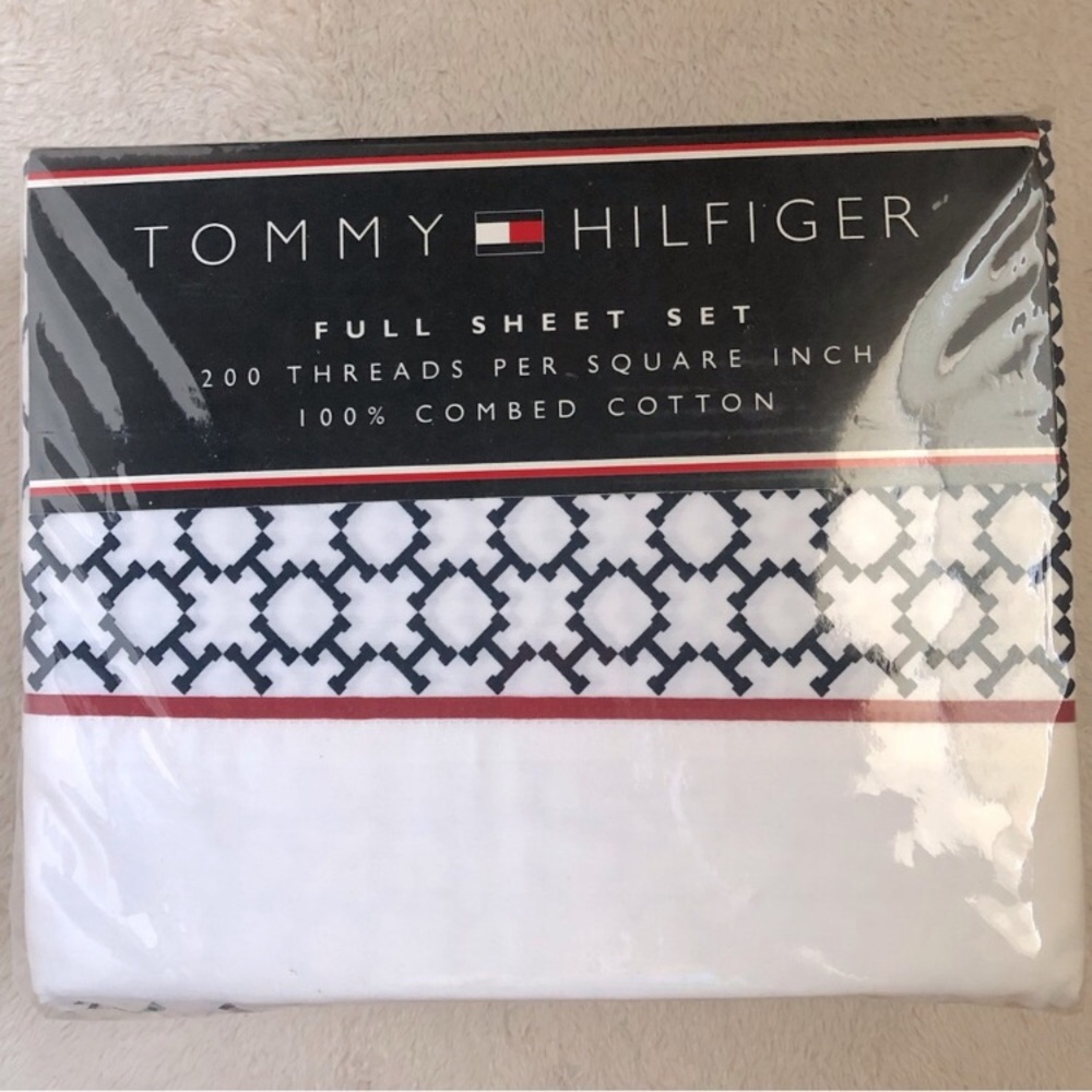 Tommy Hilfiger 100% Combed Cotton FULL Sheet Set 200 threads White Blue Red